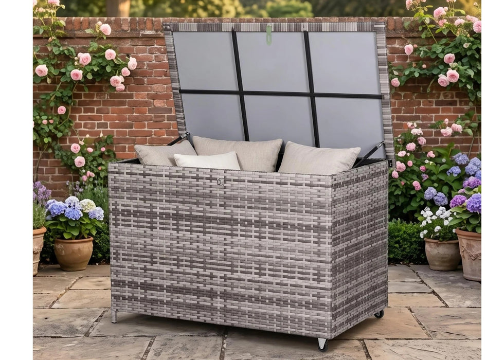 'Falmouth' Large Grey Rattan Waterproof Outdoor Garden Cushion Storage Box