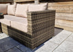 Gozo Brown Rattan Corner Sofa Adjustable Dining Table Set. Aluminum Frame Garden Furniture