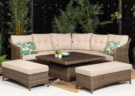 'Hazel' Outdoor Garden Corner 9 Seater Dining Set In Brown with Rising Table