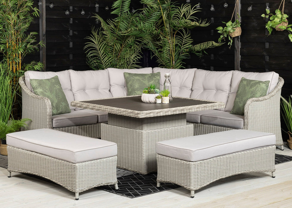 'Hazel' Outdoor Garden Corner 9 Seater Dining Set In Grey with Rising Table