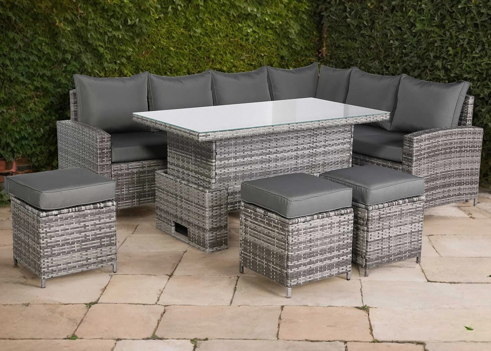 Henley High Back RHF Grey Rattan Outdoor Corner Sofa Garden Furniture Adjustable Dining Table Set