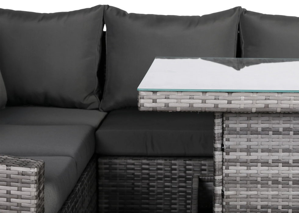 Henley High Back RHF Grey Rattan Outdoor Corner Sofa Garden Furniture Adjustable Dining Table Set