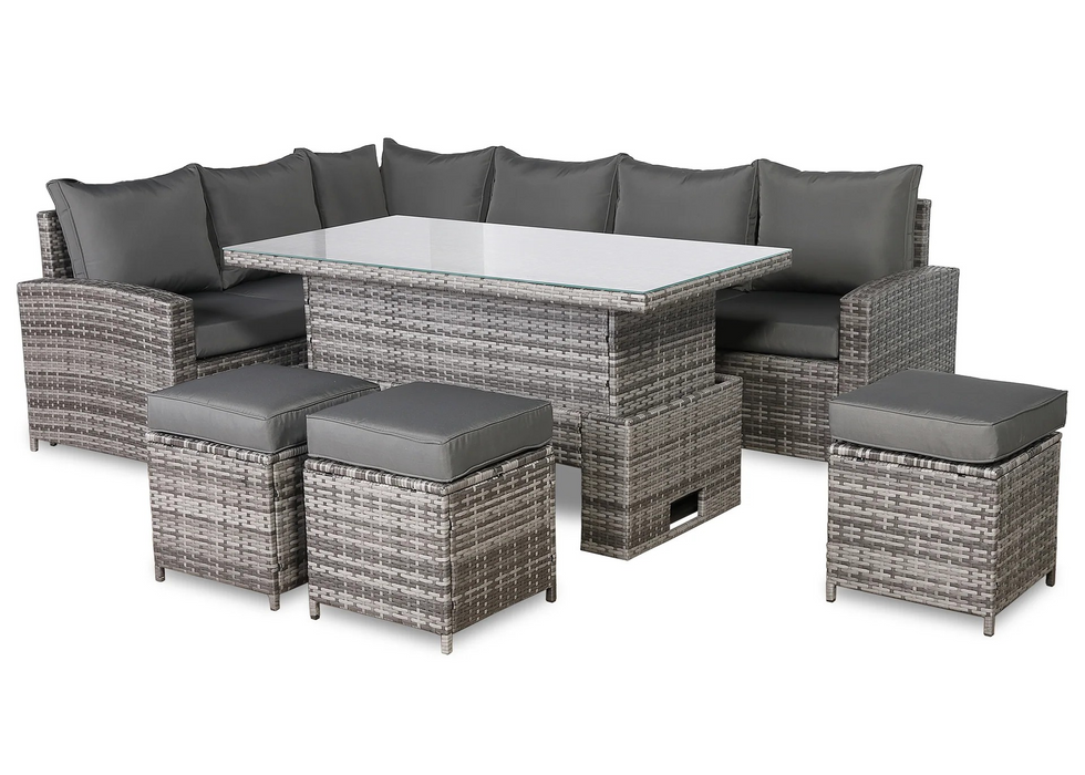 Henley High Back LHF Grey Rattan Outdoor Corner Sofa Garden Furniture Adjustable Dining Table Set