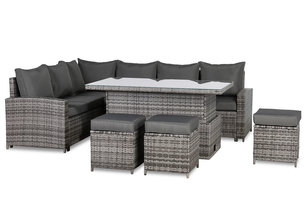 Henley High Back LHF Grey Rattan Outdoor Corner Sofa Garden Furniture Adjustable Dining Table Set