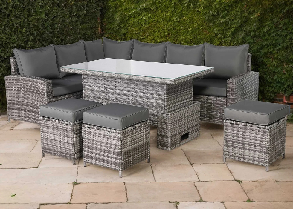 Henley High Back LHF Grey Rattan Outdoor Corner Sofa Garden Furniture Adjustable Dining Table Set