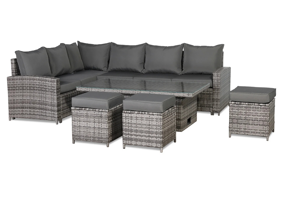Henley High Back LHF Grey Rattan Outdoor Corner Sofa Garden Furniture Adjustable Dining Table Set