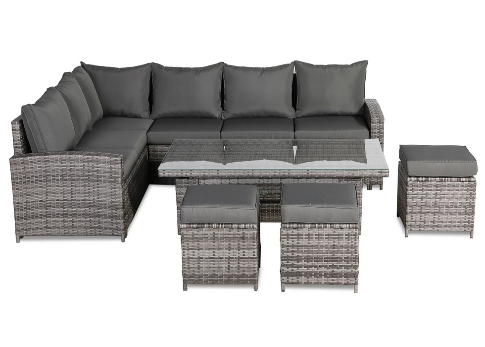 Henley High Back LHF Grey Rattan Outdoor Corner Sofa Garden Furniture Adjustable Dining Table Set