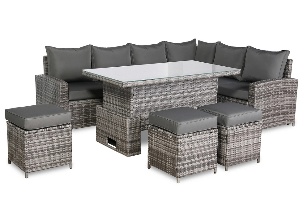 Henley High Back RHF Grey Rattan Outdoor Corner Sofa Garden Furniture Adjustable Dining Table Set