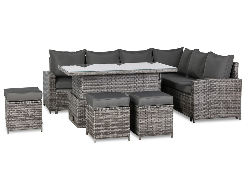Henley High Back RHF Grey Rattan Outdoor Corner Sofa Garden Furniture Adjustable Dining Table Set