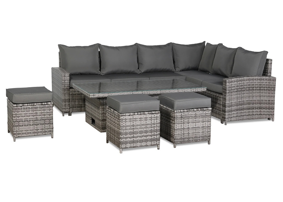 Henley High Back RHF Grey Rattan Outdoor Corner Sofa Garden Furniture Adjustable Dining Table Set