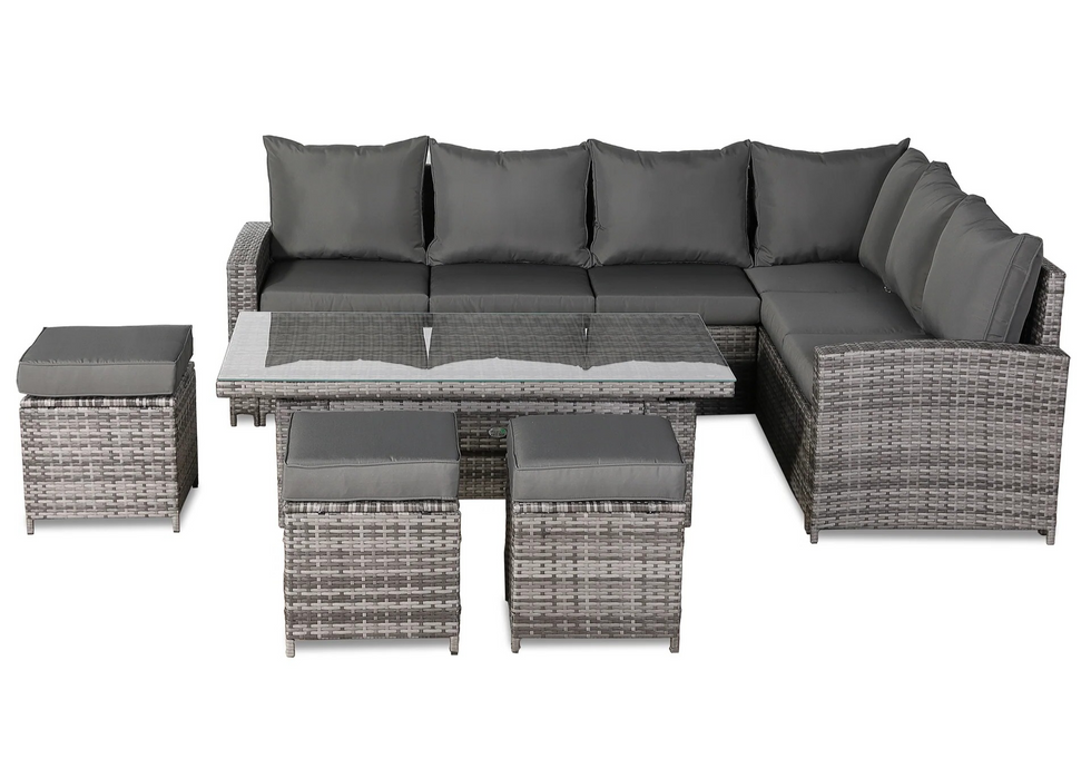 Henley High Back RHF Grey Rattan Outdoor Corner Sofa Garden Furniture Adjustable Dining Table Set