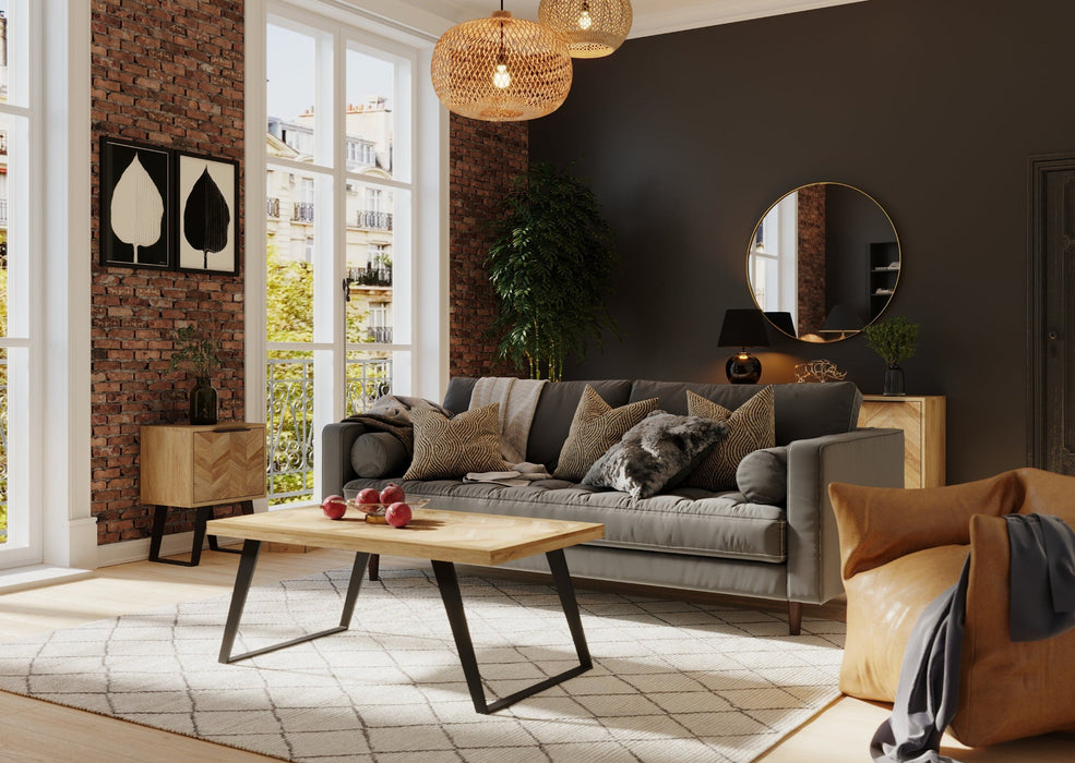 'Oakwood Living' Agra Industrial Style Coffee Table Mango Parquet Metal Legs