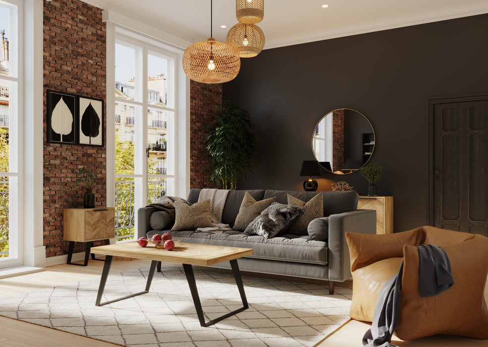 'Oakwood Living' Agra Industrial Style Side Table Mango Parquet Metal Legs