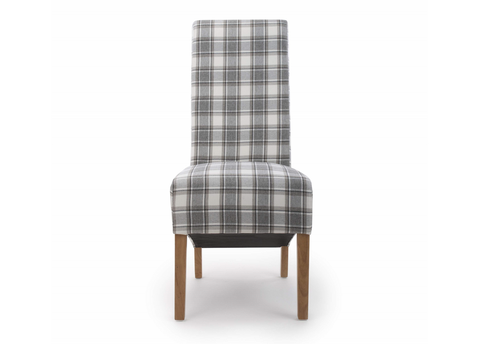 Set of 2 Krista Roll Back Herringbone Check Cappuccino Dining Chairs with Natural Legs