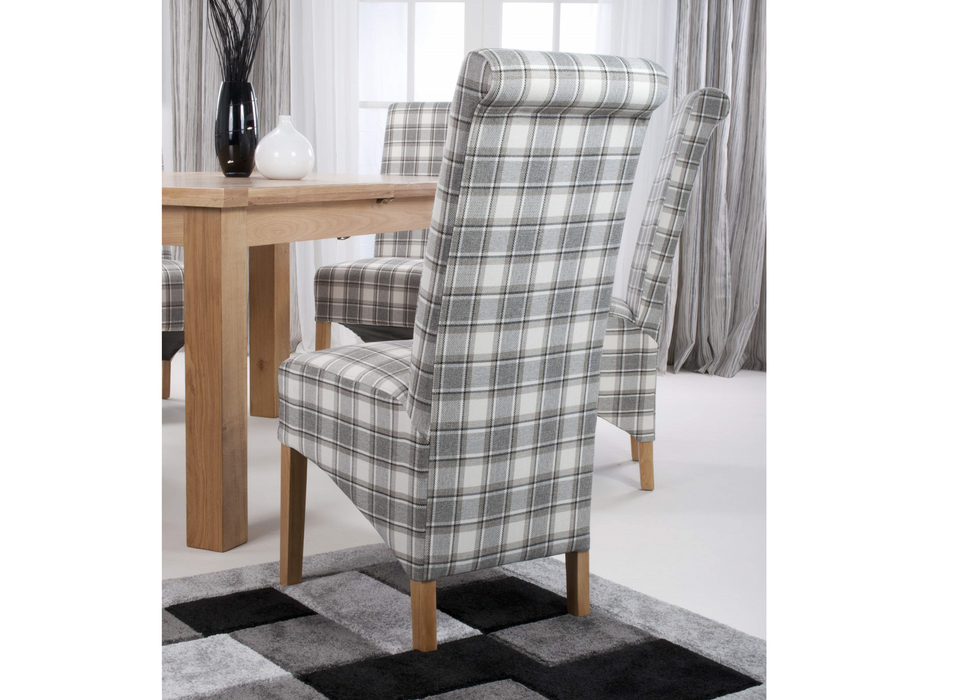 Set of 2 Krista Roll Back Herringbone Check Cappuccino Dining Chairs with Natural Legs