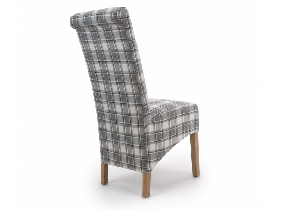 Set of 2 Krista Roll Back Herringbone Check Cappuccino Dining Chairs with Natural Legs
