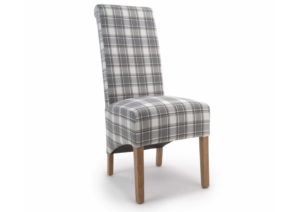 Set of 2 Krista Roll Back Herringbone Check Cappuccino Dining Chairs with Natural Legs