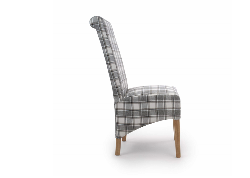 Set of 2 Krista Roll Back Herringbone Check Cappuccino Dining Chairs with Natural Legs