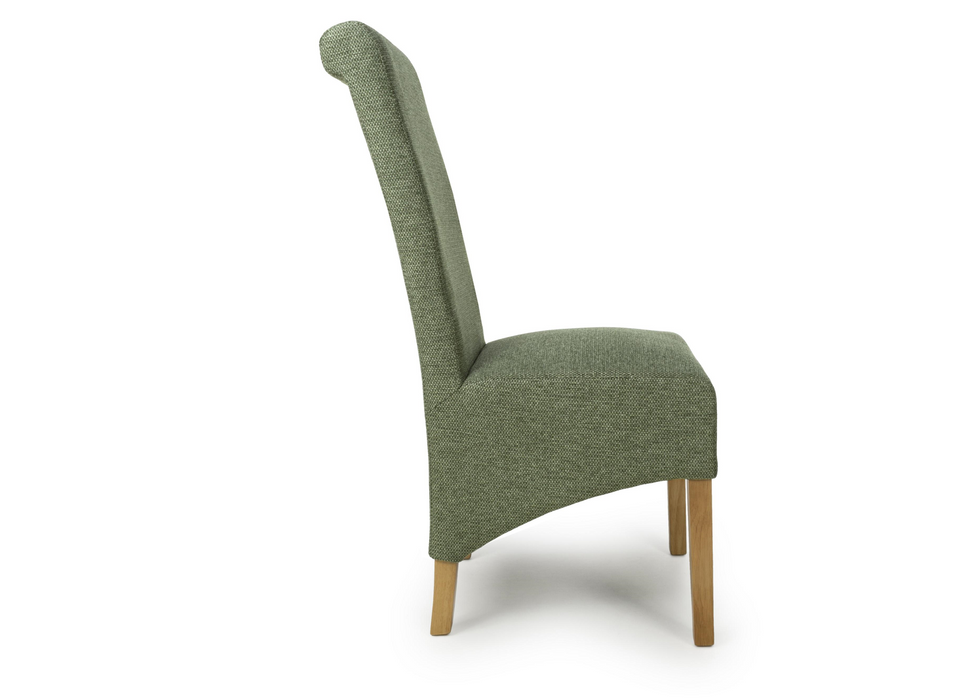 Set of 2 Krista Weave Roll Back Green Dining Chairs with Natural Legs