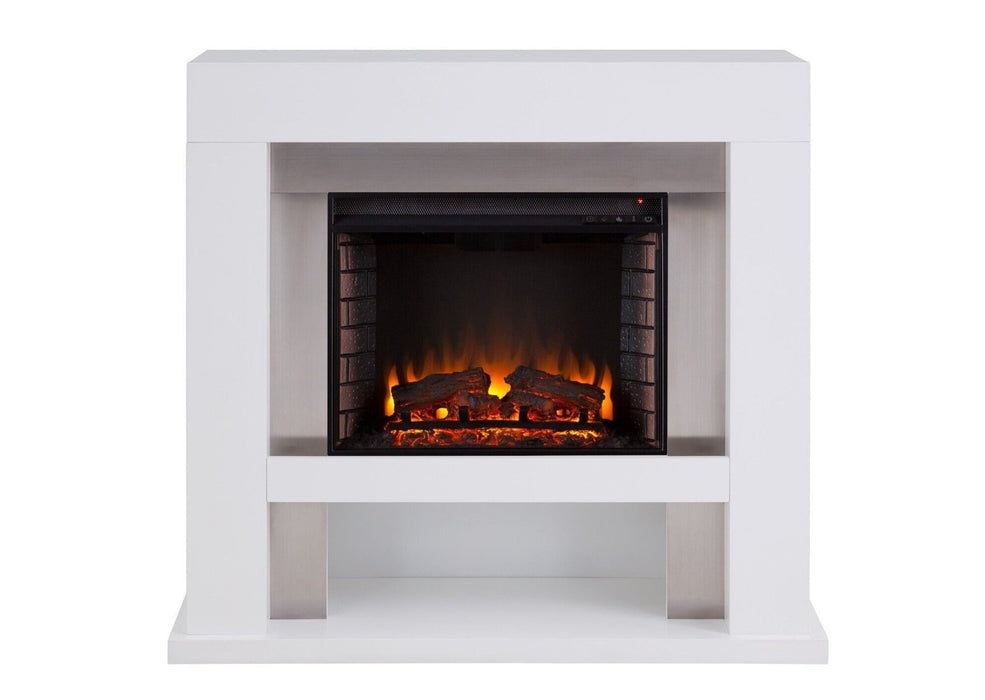 Modern Style Lirrington Stainless Steel Electric Fireplace Suite Surround & Fire Fireplace