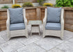 'Maldives' Rattan Bistro Armchair Set With Side Table Creamy Grey Mixed Weave Outdoor Furniture