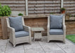 'Maldives' Rattan Bistro Armchair Set With Side Table Creamy Grey Mixed Weave Outdoor Furniture'Maldives' Rattan Bistro Armchair Set With Side Table Creamy Grey Mixed Weave Outdoor Furniture