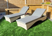 'Maldives' Rattan 2 Sun lounger Set With Side Table Creamy Grey Mixed Weave Outdoor Furniture