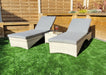 'Maldives' Rattan 2 Sun lounger Set With Side Table Creamy Grey Mixed Weave Outdoor Furniture