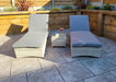 'Maldives' Rattan 2 Sun lounger Set With Side Table Creamy Grey Mixed Weave Outdoor Furniture