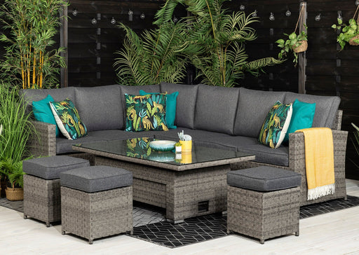 'Melody' Large Grey Rattan Corner Sofa Dining Set Adjustable Lift Up Down Table