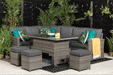 'Melody' Large Grey Rattan Corner Sofa Dining Set Adjustable Lift Up Down Table