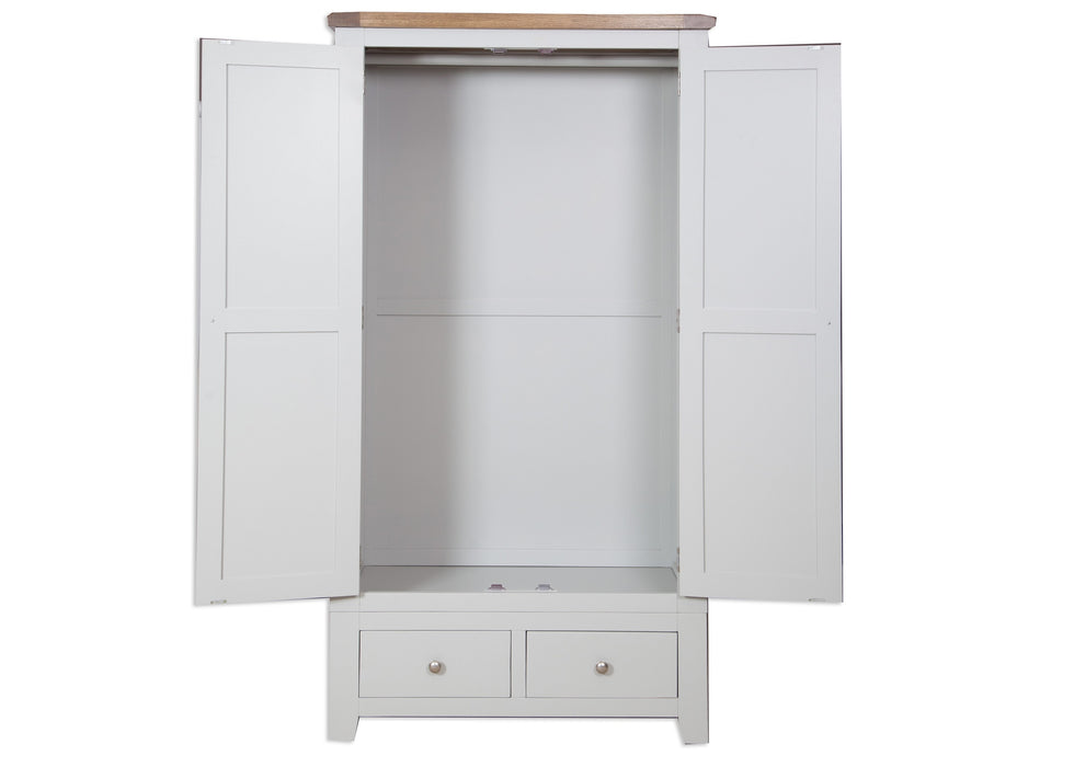 'Oakwood Living' Grey Painted Oak 2 Door / 2 Drawer Double Wardrobe