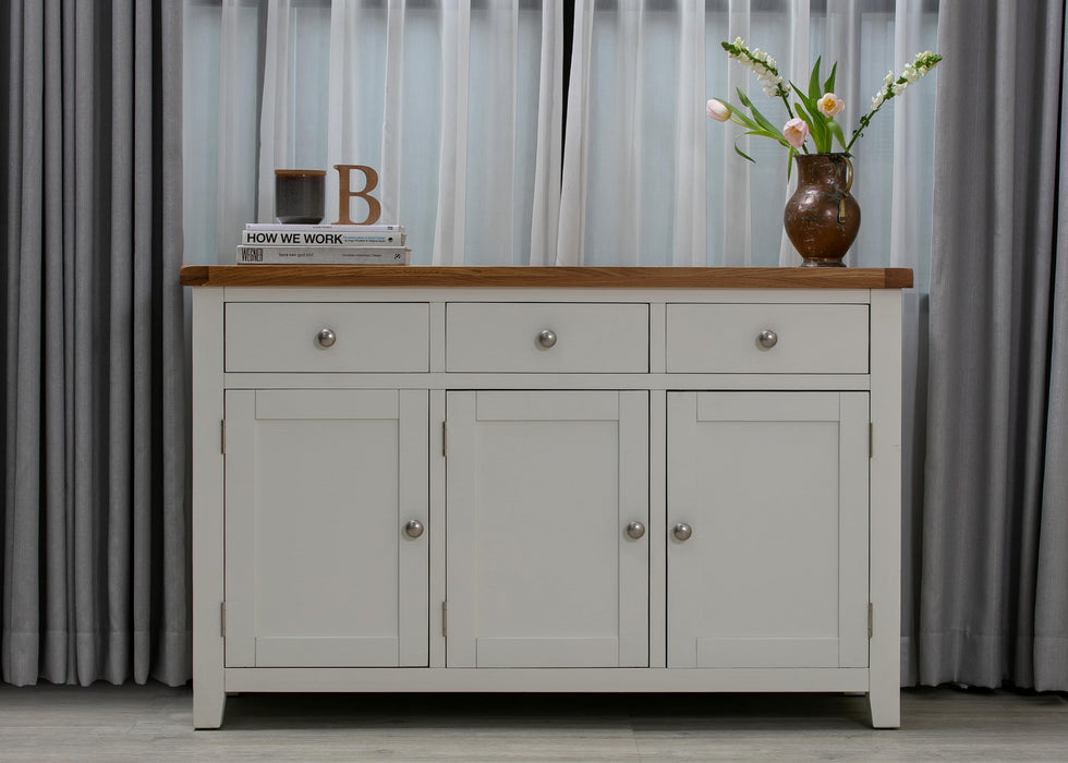 'Oakwood Living' White Painted Solid Oak Large 3 Door Sideboard