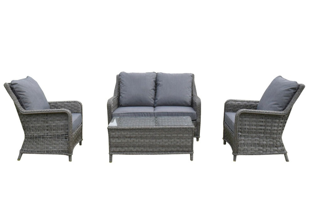 'Algarve' 4 Seater Lounge Set With Coffee Table In 2 Tone Grey Rattan With Grey Cushions