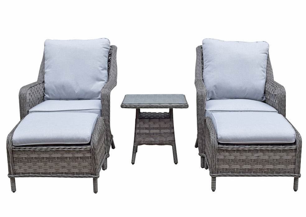 'Algarve' 2 Seater Grey Rattan Lounge Armchair Stool Set With Side Table