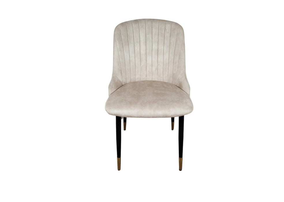 Modern Style Mayfair Light Cream Champagne Velvet Dining Chairs Black Metal Leg