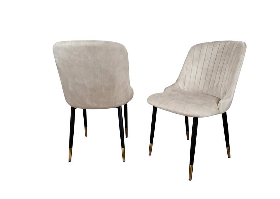 Modern Style Mayfair Light Cream Champagne Velvet Dining Chairs Black Metal Leg