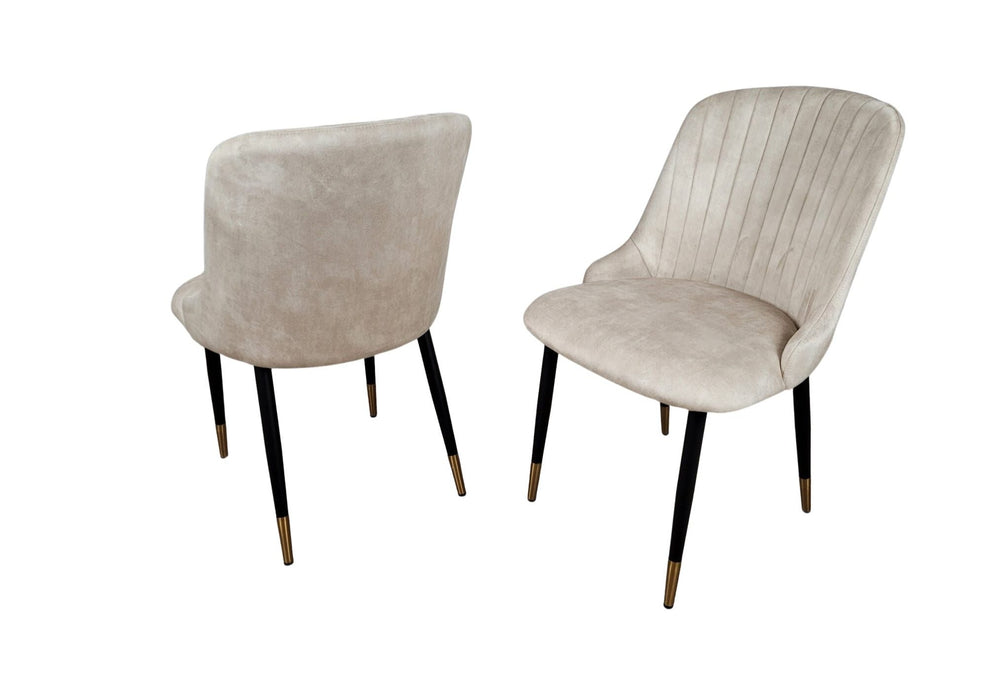 Modern Style Mayfair Light Cream Champagne Velvet Dining Chairs Black Metal Leg