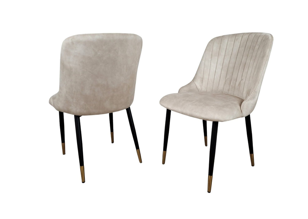 Modern Style Mayfair Light Cream Champagne Velvet Dining Chairs Black Metal Leg