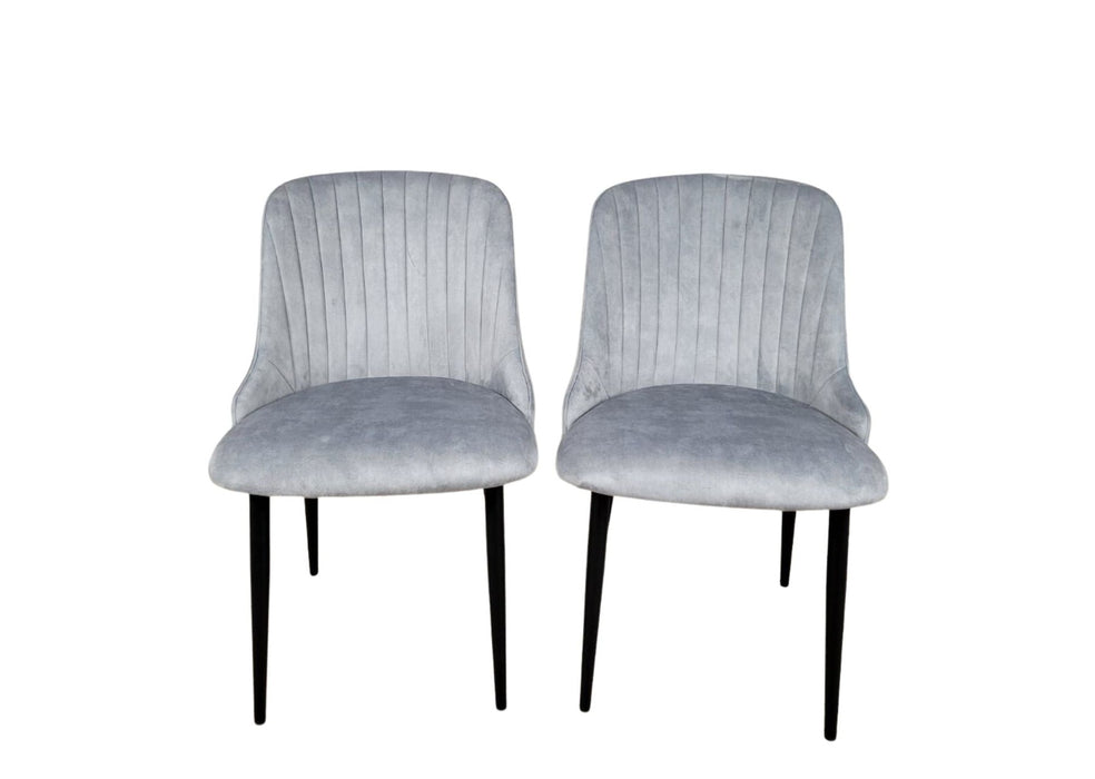 Modern Style Mayfair Light Grey Silver Velvet Dining Chairs Black Metal Leg