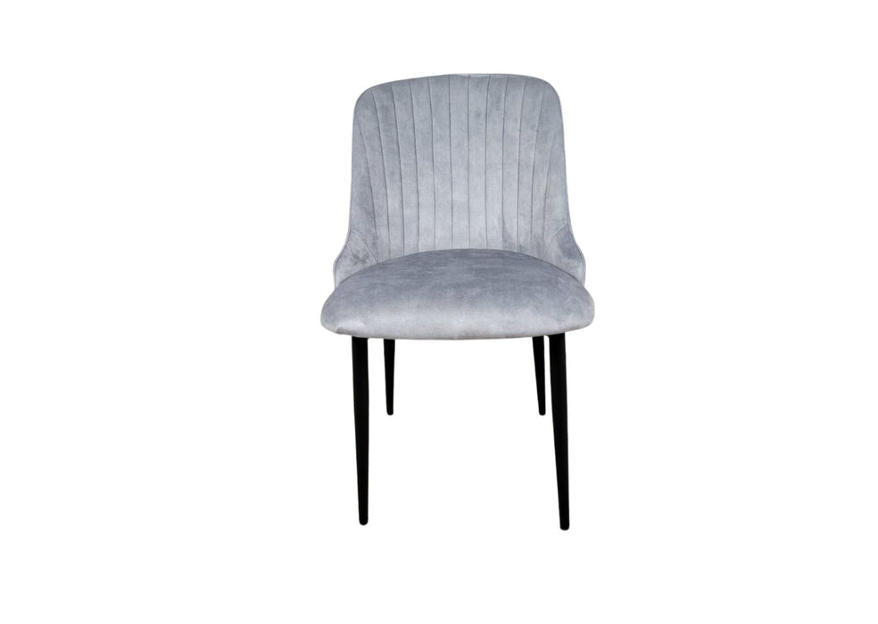 Modern Style Mayfair Light Grey Silver Velvet Dining Chairs Black Metal Leg