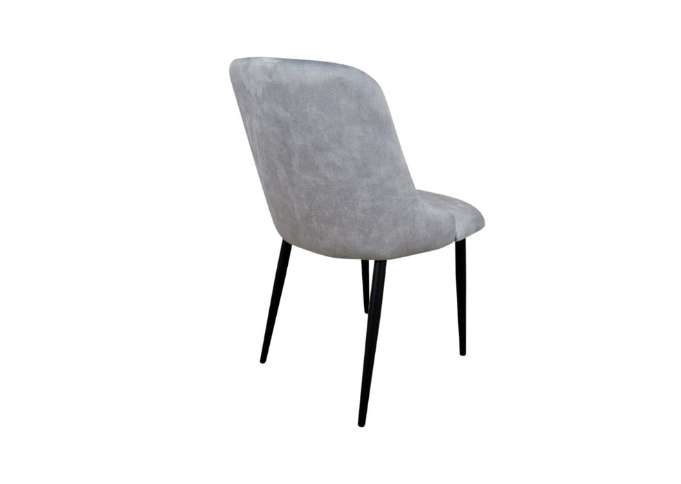 Modern Style Mayfair Light Grey Silver Velvet Dining Chairs Black Metal Leg