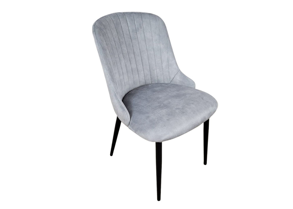 Modern Style Mayfair Light Grey Silver Velvet Dining Chairs Black Metal Leg