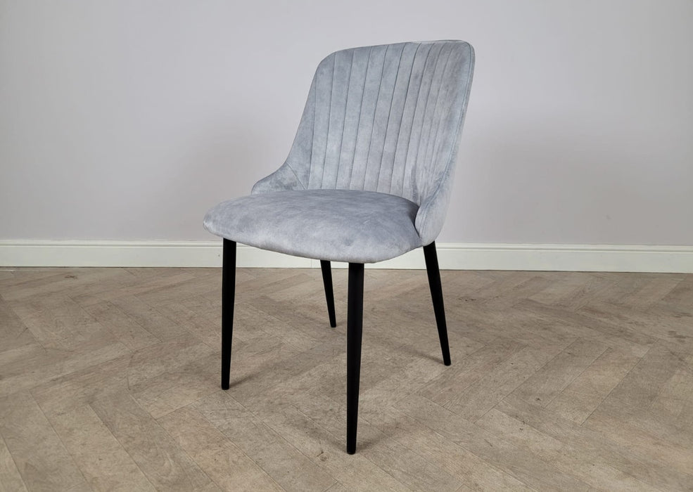 Modern Style Mayfair Light Grey Silver Velvet Dining Chairs Black Metal Leg