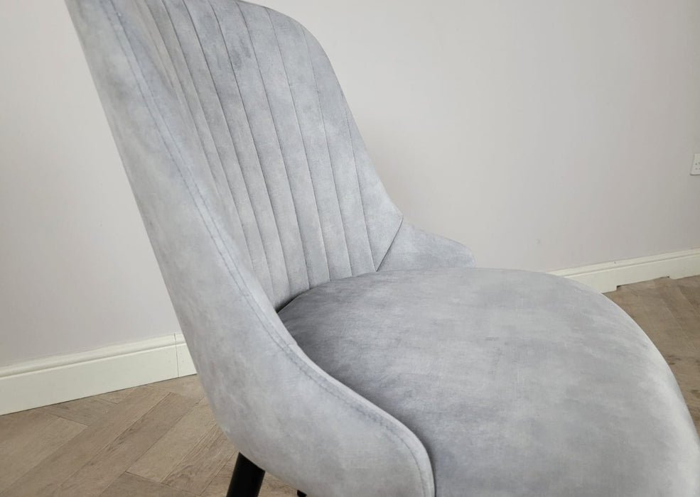 Modern Style Mayfair Light Grey Silver Velvet Dining Chairs Black Metal Leg