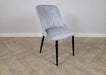 Modern Style Mayfair Light Grey Silver Velvet Dining Chairs Black Metal Leg