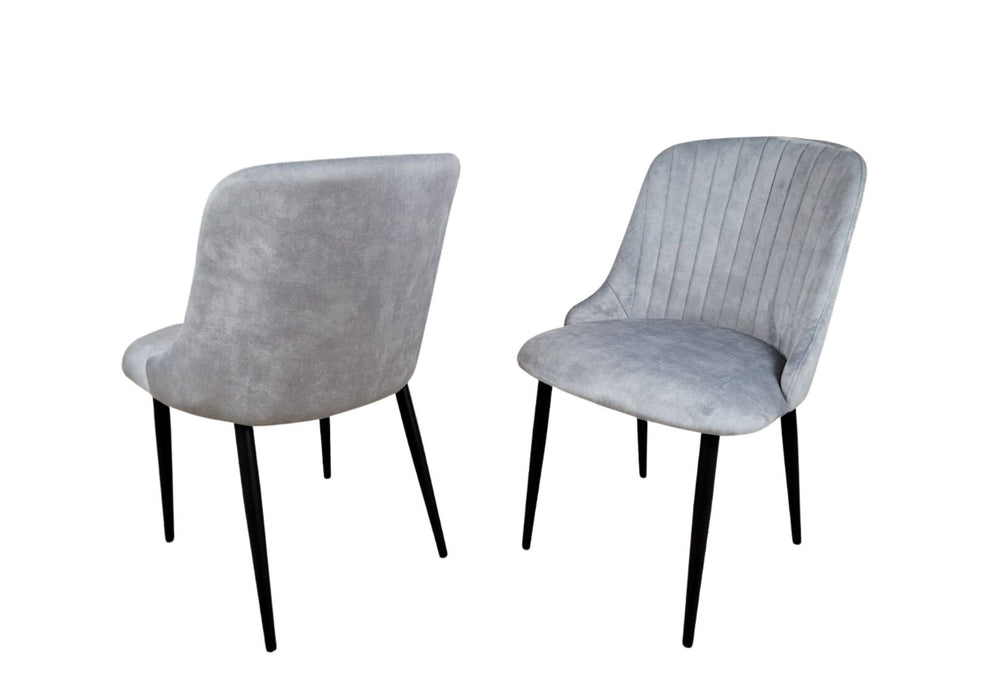 Modern Style Mayfair Light Grey Silver Velvet Dining Chairs Black Metal Leg