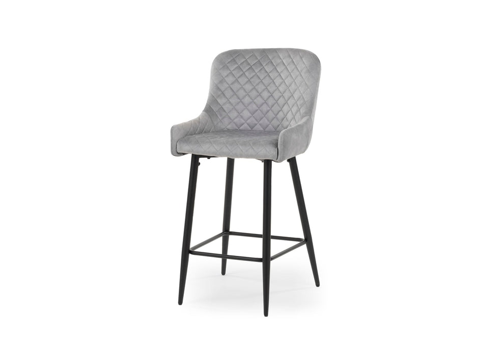 Modern Style Shoreditch Kitchen Breakfast Bar Stools Silver Grey Velvet, Black Metal Leg