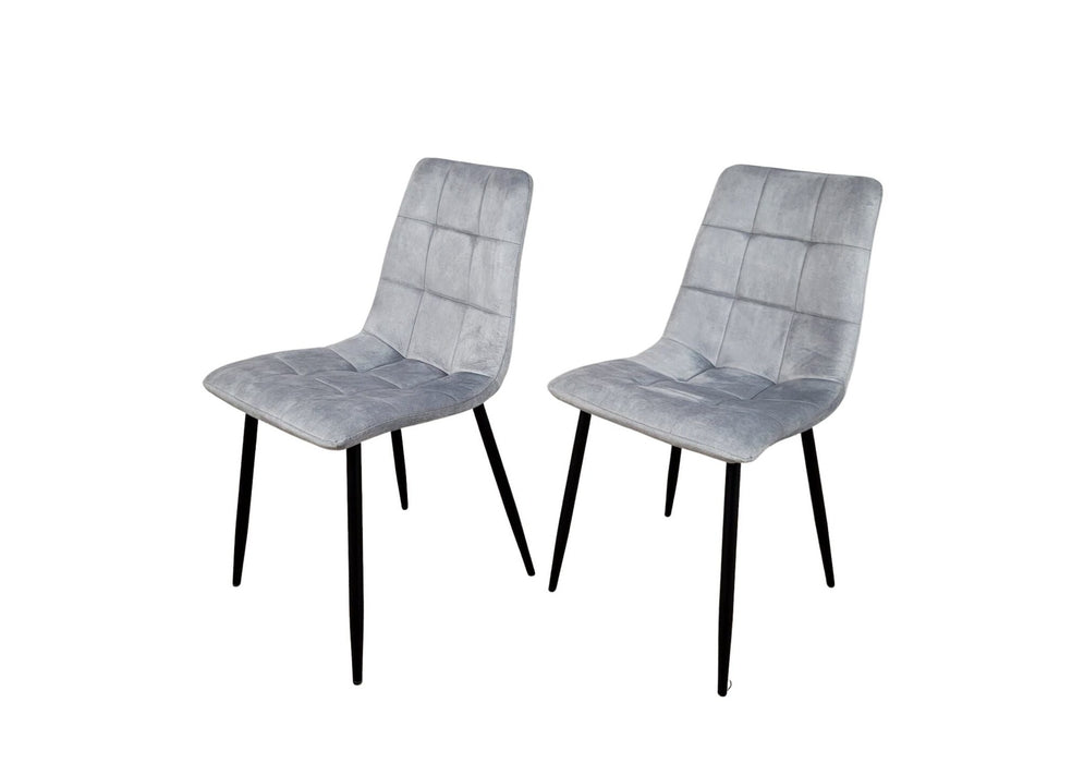 Modern Style Stirling Light Grey Silver Velvet Dining Chairs Black Metal Leg