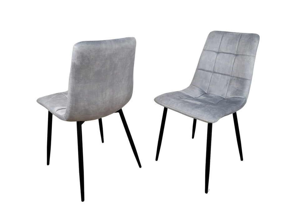 Modern Style Stirling Light Grey Silver Velvet Dining Chairs Black Metal Leg
